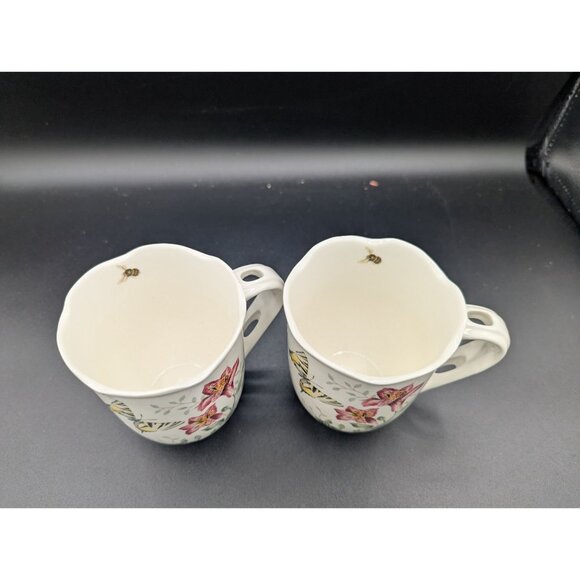 Set Of 2 Lenox Butterfly Meadow Mugs 12 Oz With Floral & Insect Design - Picture 5 of 8